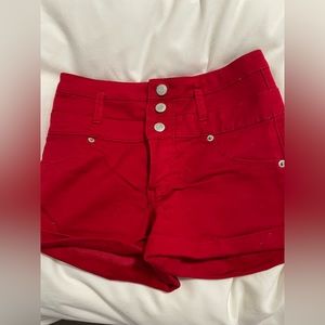 Red high waisted shorts